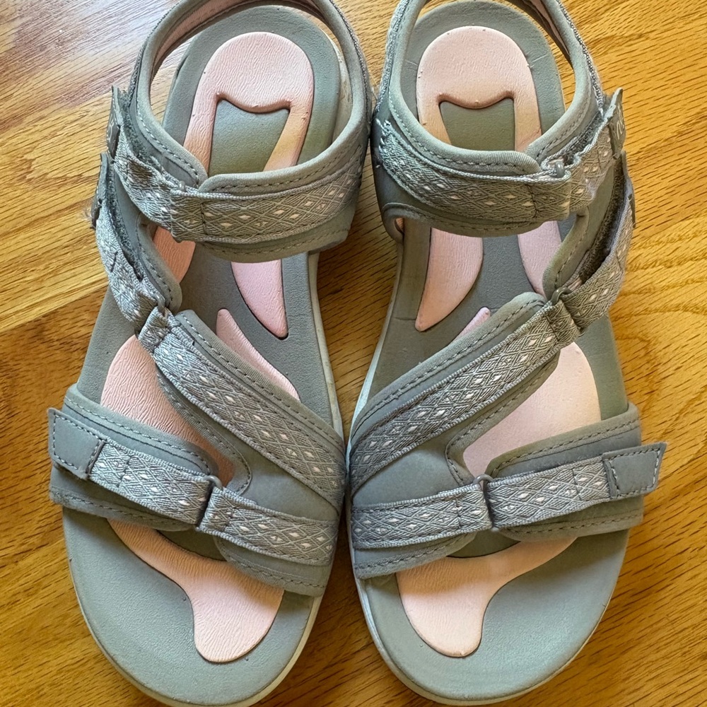 Ryka Gray and Pink Velcro Strap Comfort Sandals - Picture 3 of 6